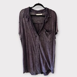 We The Free Free People The Posh Tee Womens L Purple Tunic Vneck Linen Blend